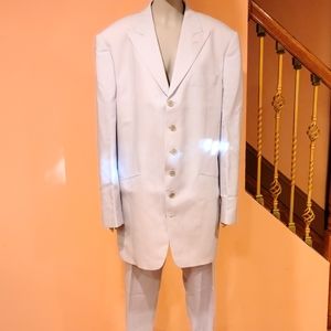 Mens Italian Suit Silver Stripe Unhemmed 40R
